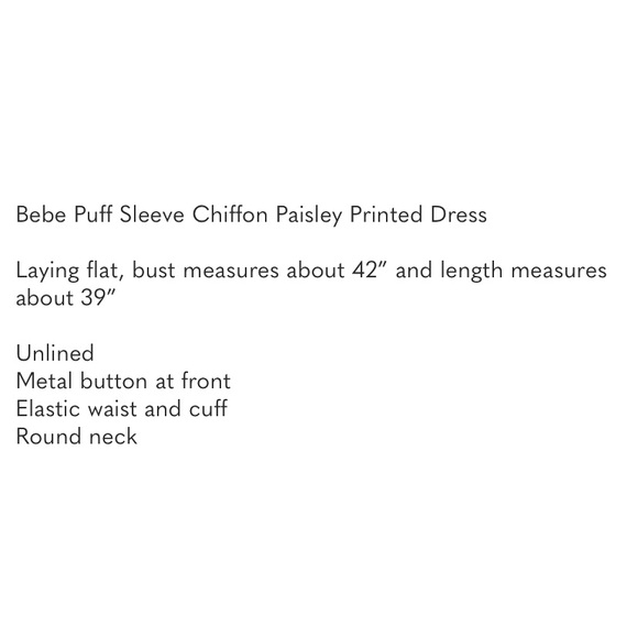 Bebe Puff Sleeve Chiffon Paisley Printed Dress/ Tunic 💖 - Picture 3 of 10
